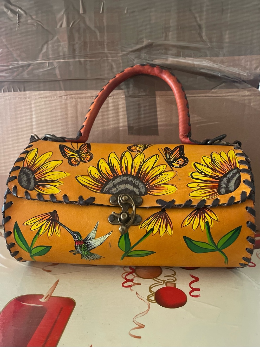 Hand-Painted Sunflower Crossbody Bag - Yellow